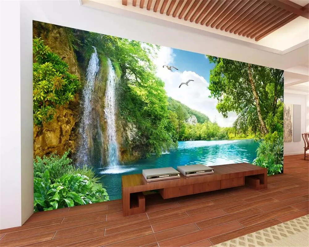 Beibehang تخصيص أي حجم 3D جداريات حائطية خلفيات المعيشة غرفة ، الموضة الحديثة طبيعة شلال المشهد شجرة 3d خلفيات