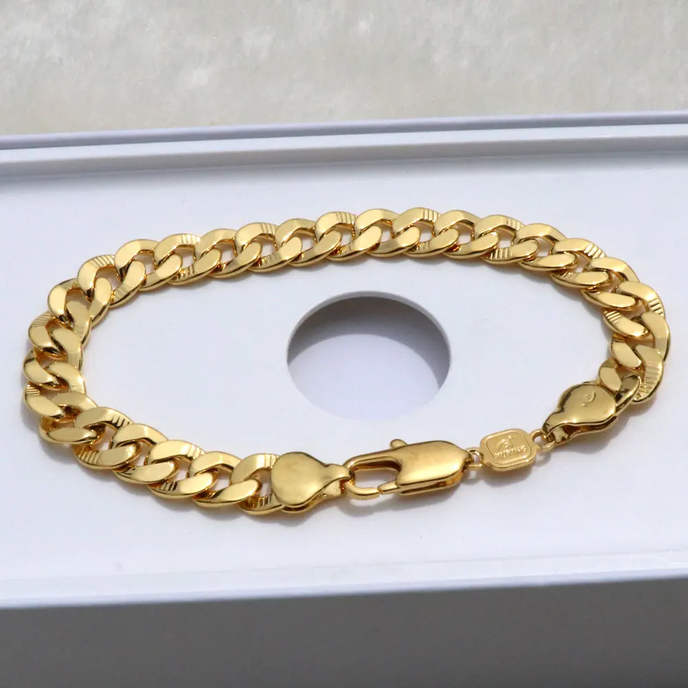 

Mens 10 K Yellow Gold GF Solid 9mm Italy Cuban Curb Chain Link Bracelet 8.5"