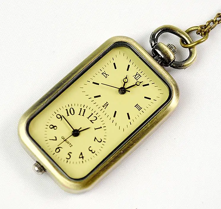 Двойной Zone движение fob часы кулон Цепочки и ожерелья кварцевые карманные часы для мужчин и женщин Подарки Relogio де Bolso