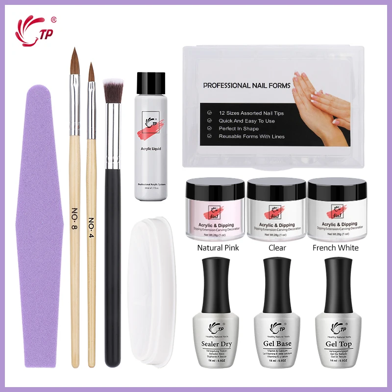 

TP Dip Powder System Set of Base Activator Top French Manicure Kit Nails Art Salon Professional Gel Natural Dry tools Manicure