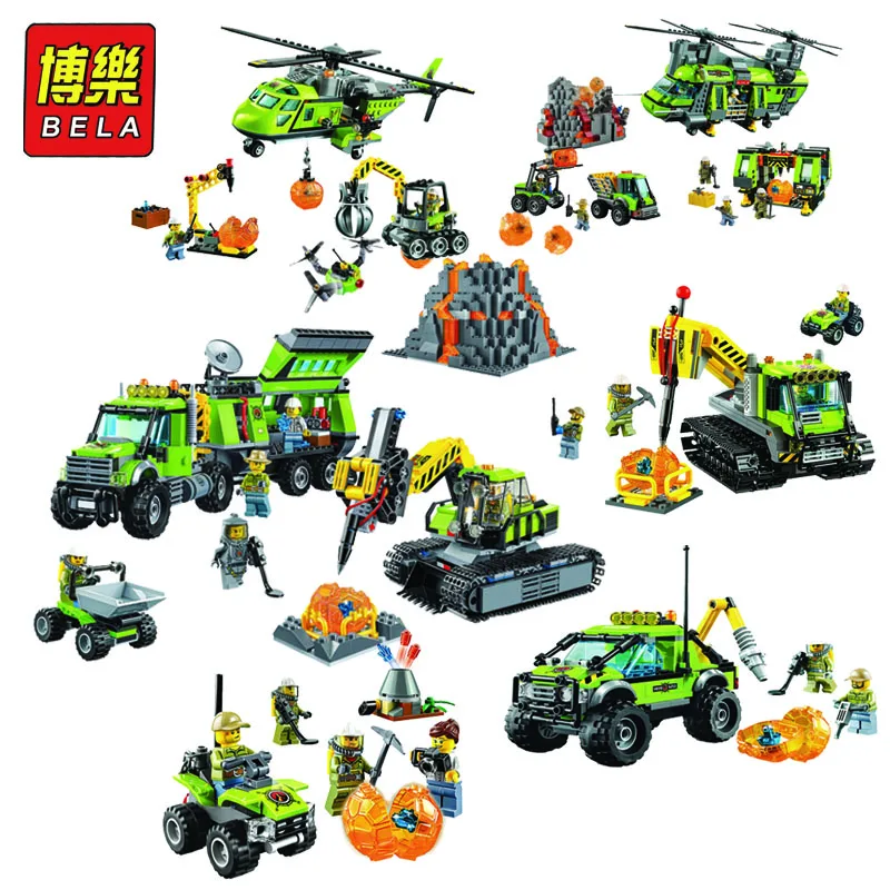 

BelaVolcano Exploration Truck Building Blocks Bricks Action Figures Compatible Legoe city Toys for children Christmas