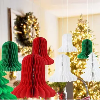 

8pcs/set Christmas Decorations Paper Honeycomb Tree And Bell Honeycombs Decorations Indoor Christmas Trees Ornaments