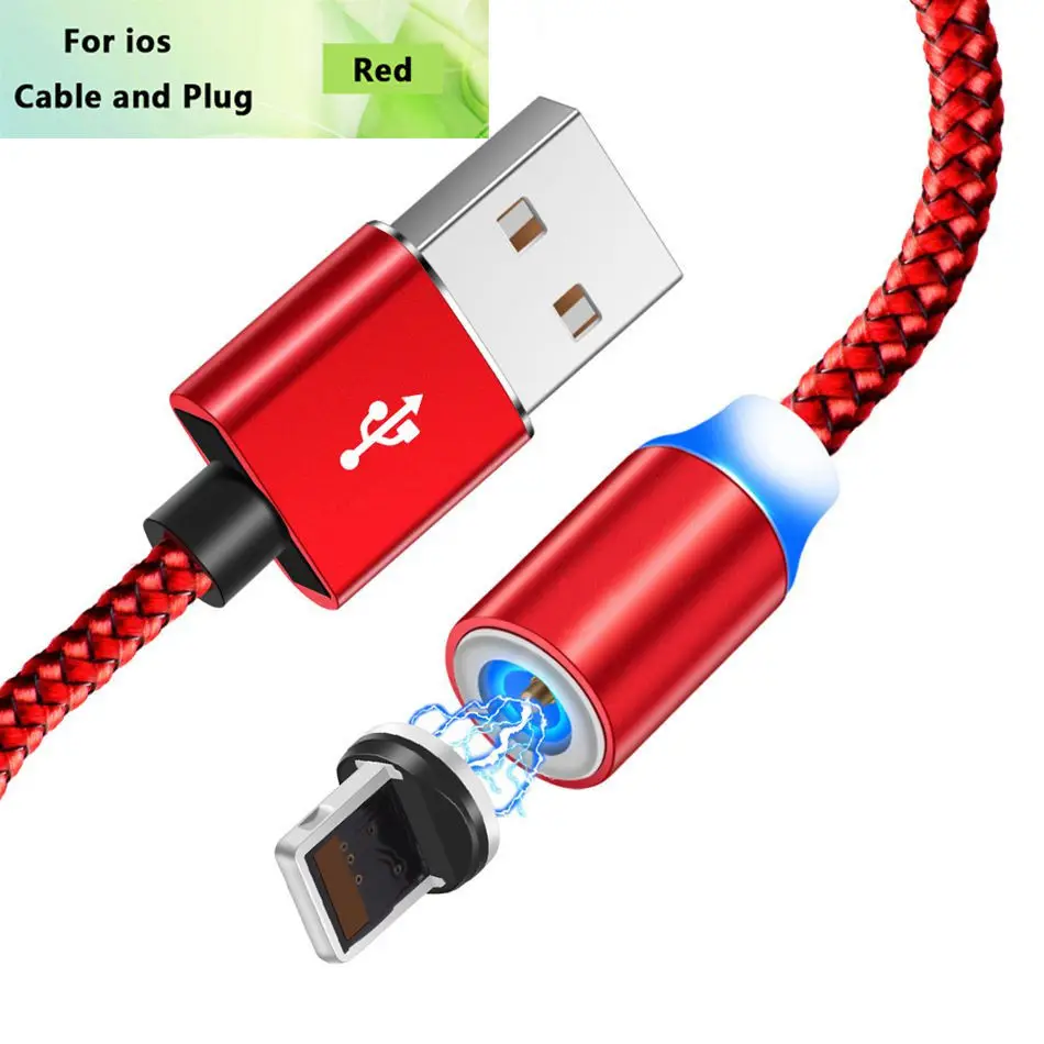 Светодиодный кабель с магнитной оплеткой типа C Micro USB Магнитные usb кабели для зарядки Apple iPhone XR XS Max X 7 8 6 samsung S9 S10 шнур - Цвет: Red For iPhone