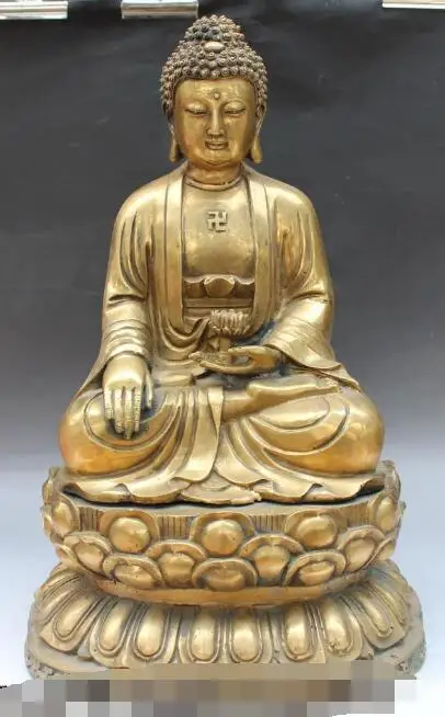 

S4808 18" Tibetan Buddhism Bronze Seat Shakyamuni Tathagata Amitabha Buddha Statue