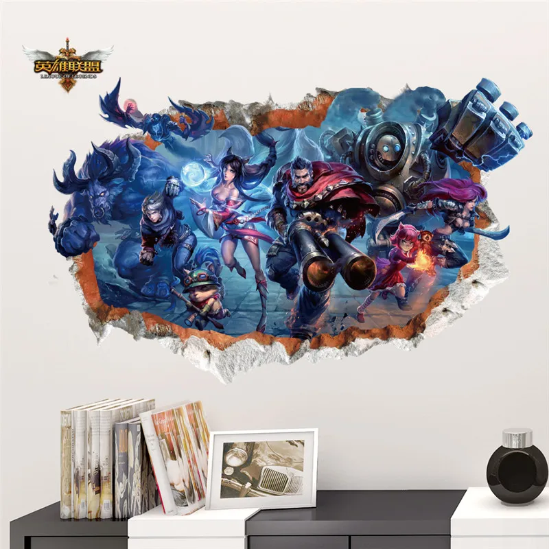 

League Of Legends 3d Borken Hole Wall Stickers Kids Room Home Decoration LOL Game Wall Mural Art Diy Boys Decals PVC Poster