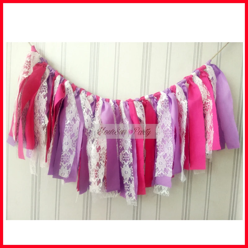 Us 13 0 Baby Shower Gender Reveal Party Chair Buntings Fuschia Lavender And Lace Romantic Themed Party Hanging Decorations Handmade Rags In Party