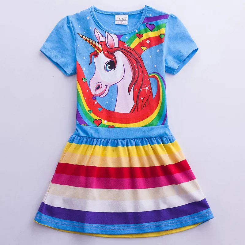 Girls Unicorn Dress Costume 2019 Summer Children Cotton Cartoon Rainbow Unicorn Dress Baby Girls Casual Dresses For Kids Clothes (10)