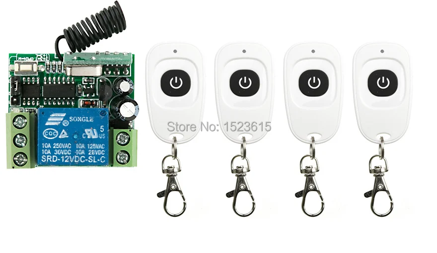 

NEW DC12V 1CH 10A Wireless Remote Control Switch System Receiver & 4pcs one-button waterproof Remote 315mhz/433mhz