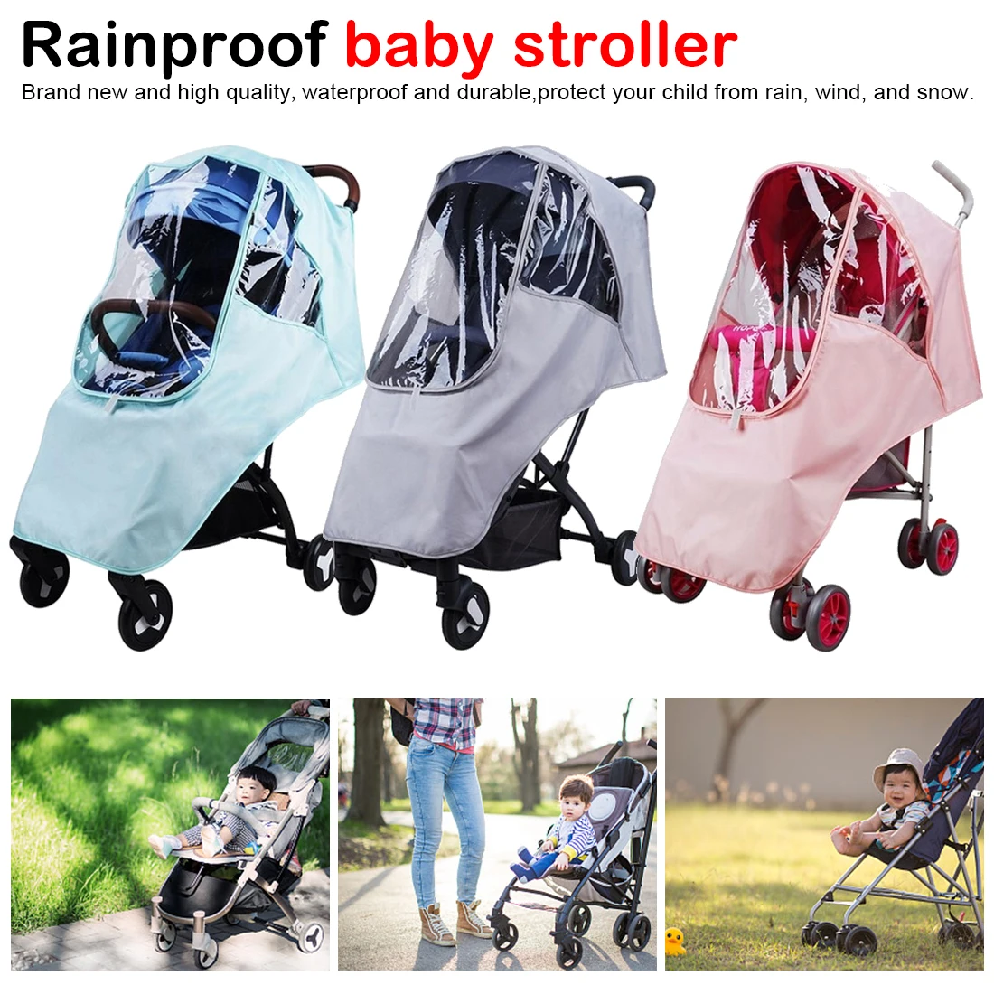 

Durable Universal Waterproof Rain Cover Wind Dust Shield Zipper Open Baby Strollers Pushchairs Accessories
