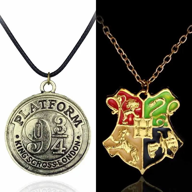 

Hogwarts School College Badge & Platform 9 3/4 Round card Alloy Pendent Charm Necklace Cool Gift For Fans Movie Jewelry