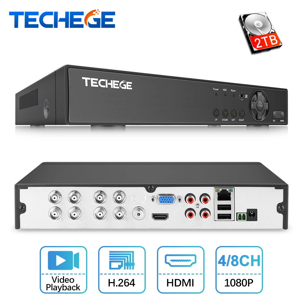 Techege 4 канала 8 канала AHD DVR видеонаблюдения Видео Регистраторы DVR 720 P/1080N Hybrid DVR для 720 P/1080 P аналоговый AHD Камера