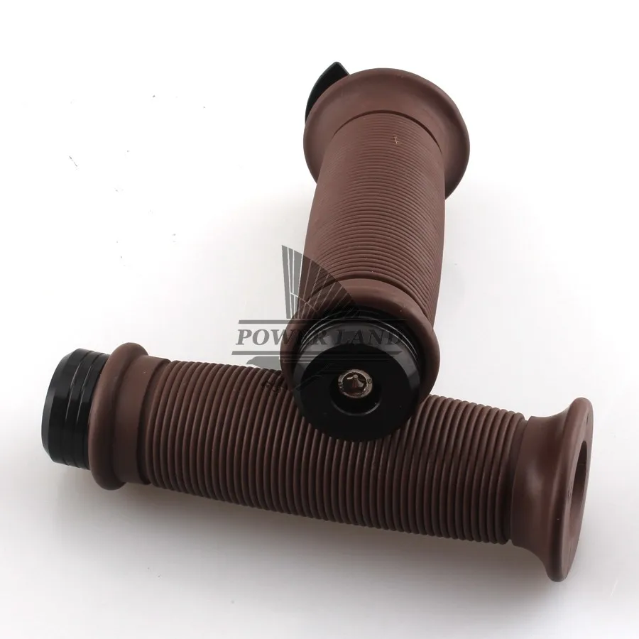 Brown Retro 7/8" Motorcycle Hand Grips Throttle Handlebar +Black Bar