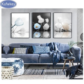 

POP Diamond mosaic full square/round drill Nordic Simple Mood Tulip Flower 3 Pieces set Diamond Embroidery sale home Decorative