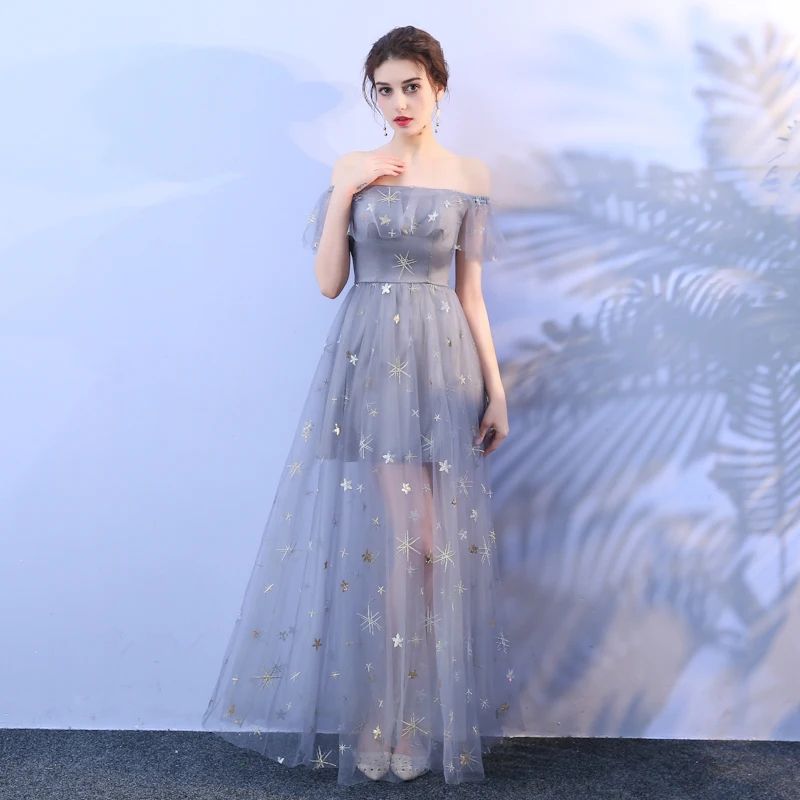 

grey colour Short Inner Lining Bridesmaid Dress wedding party New Off Shoulder Sister Dress