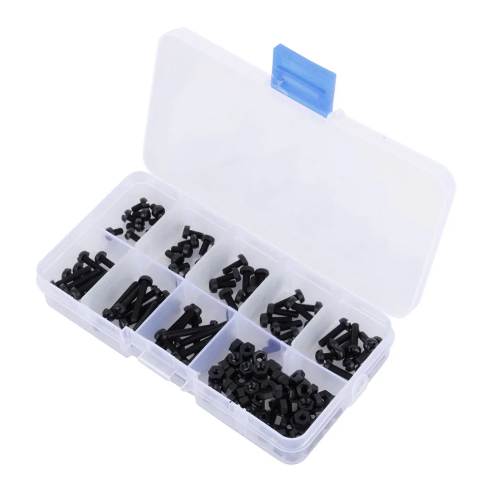 

160PCS/Set Metric M3 Assortment Stand-off Nylon Screws Bolt Nuts Fastener Black Plastic Nylon Screw Nut Set 8 Sizes HOT