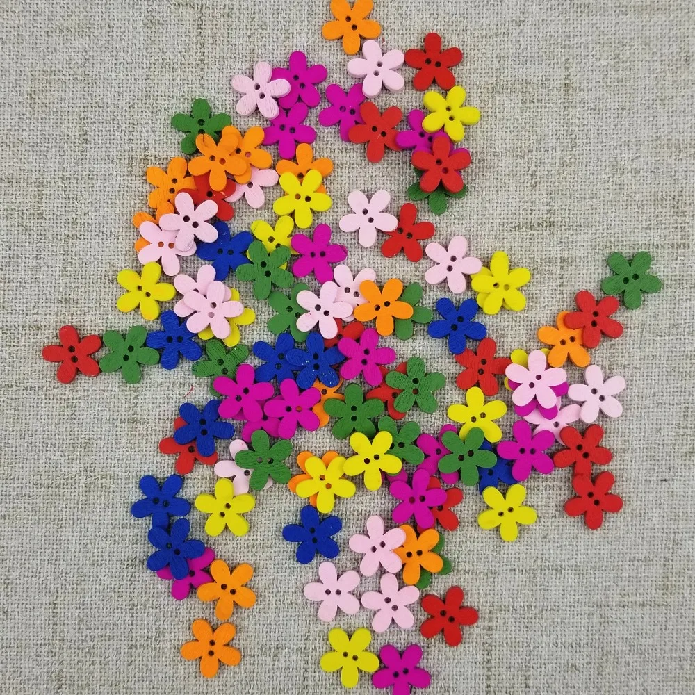 

Multicolor 100pcs 14x15mm 2 Holes Mixed Flower Wooden decorative Buttons Fit Sewing Scrapbooking Crafts