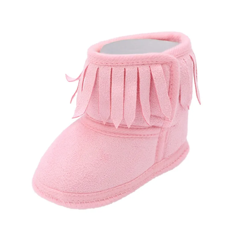 Зимние ботинки с бахромой для новорожденных девочек; однотонные ботинки с бахромой и мягкой подошвой; новые теплые ботинки из хлопка; 0-18 месяцев