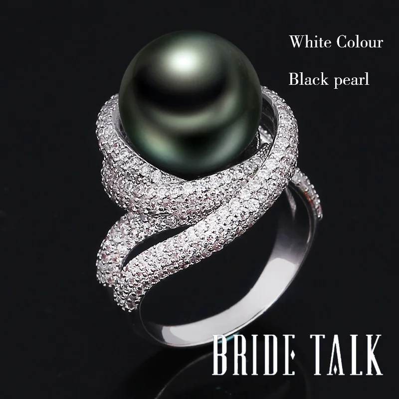 Модные брендовые Роскошные ювелирные изделия с кубическим цирконием, жемчужные кольца с переплетенными линиями, подходят для помолвки, свадьбы - Цвет основного камня: S black pearl