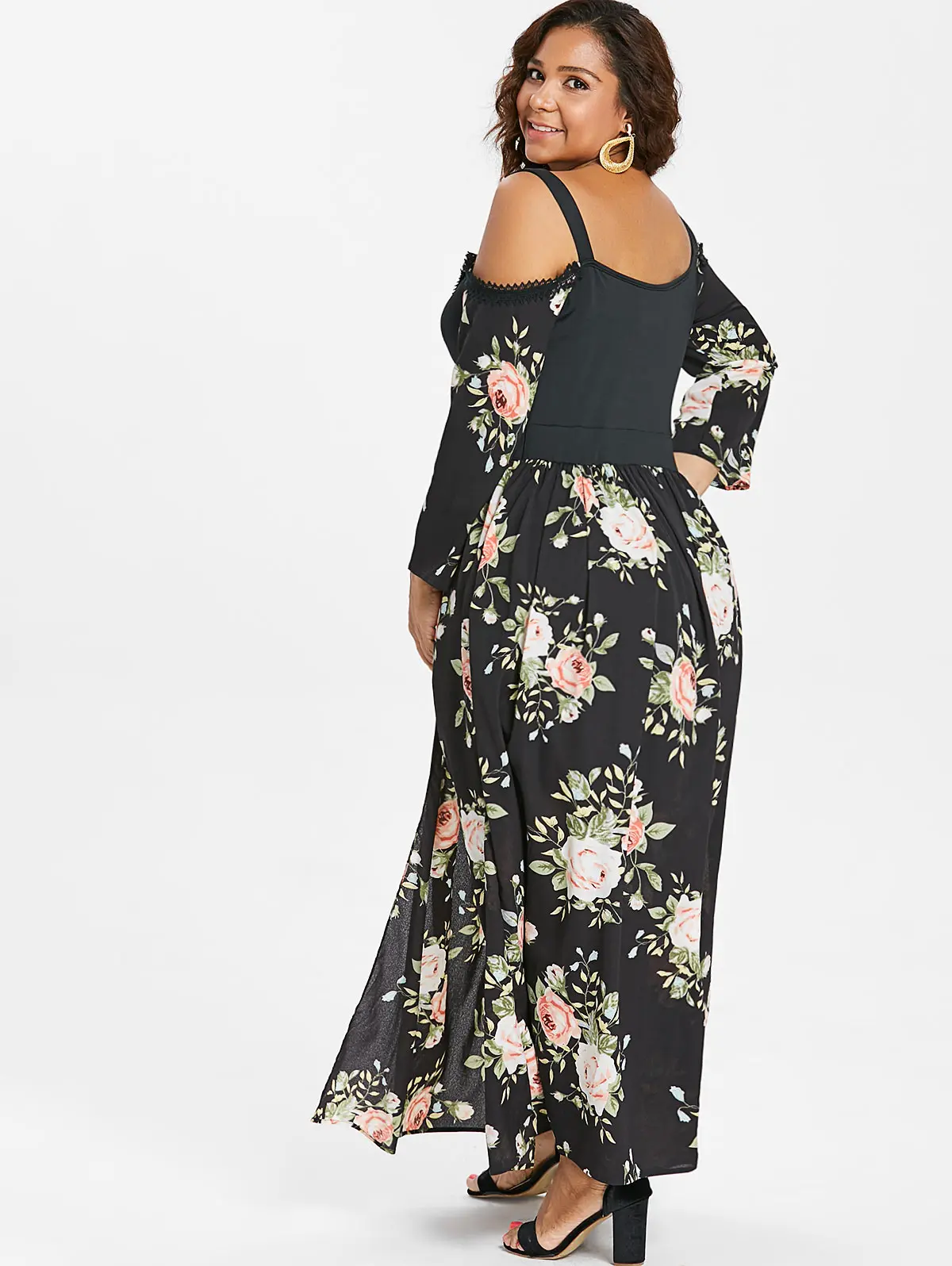 plus size cold shoulder maxi dress