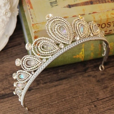 Free Shipping Luxurious Colorful Crystals Sheer Pearls Tiara Crown Stunning Jewelry Wedding Hair Accessories 15*6cm 31906