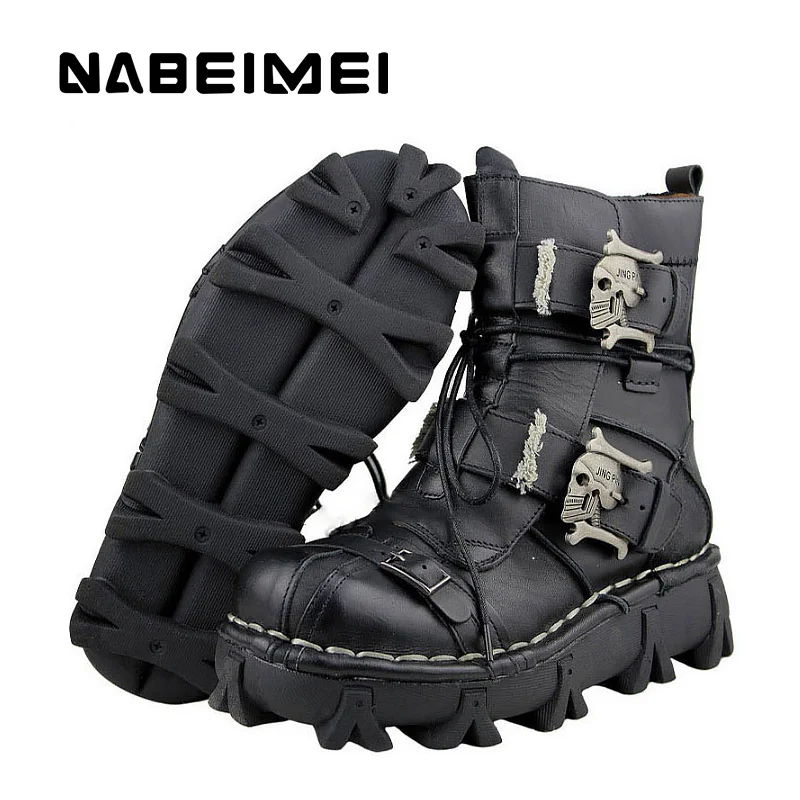 Cuero Costura 16 Grande 5 Zapatos Invierno Metal Plataforma Trabajo Brown Los Hombre De Hombres Antideslizante Martin Genuino 5 black Botas Tamaño Decoración r0Zgq7wr