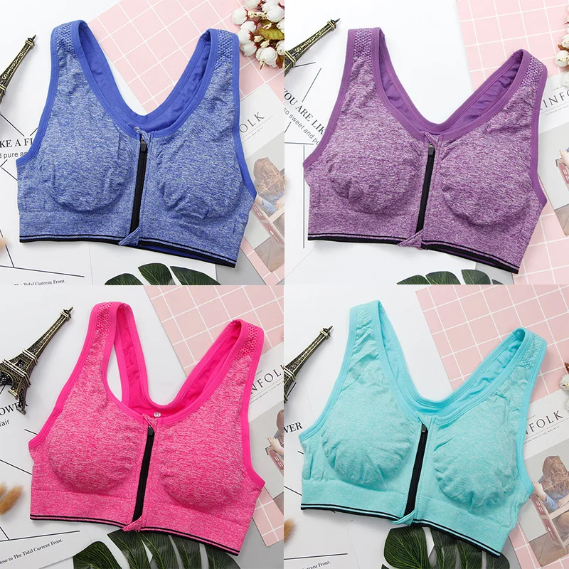 

Kunli Hot Women Zipper Push Up Sports Bras Vest Underwear Shockproof Breathable Gym Fitness Athletic Running Yoga Bh Sport Tops