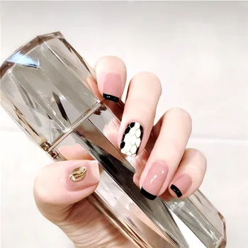 

24pcs Shiny Pink Hybrid Nails for Women 3D Metal Crystal Inlay Medium length Full Nail Tips Fake Nails Finger Acrylic False Nail