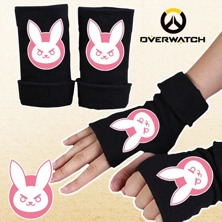 2017 D.Va OW game glove half finger couple winter cartoon watchover printing black gloves CA307