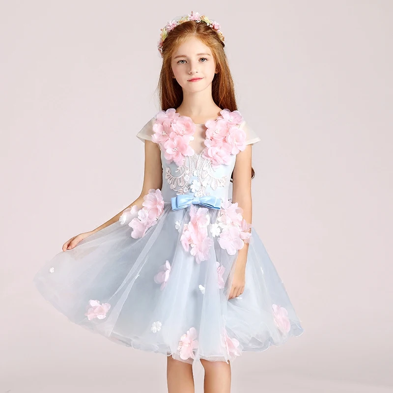 

2018 Ball Gown Flower Princess Dress Royal Appliques Girls Holy Communion Dress Kids Pageant Dress For Wedding Birthday M27