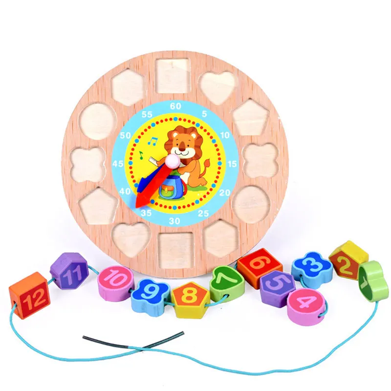 Wooden Clock Toys For Children Beads Lacing Early Learning Educational Preschool Digital Clock For Toddler Birthday Gift MF1164H Wooden Clock Toys For Children Beads Lacing Early Learning Educational Preschool Digital Clock For Toddler Birthday Gift MF1164H