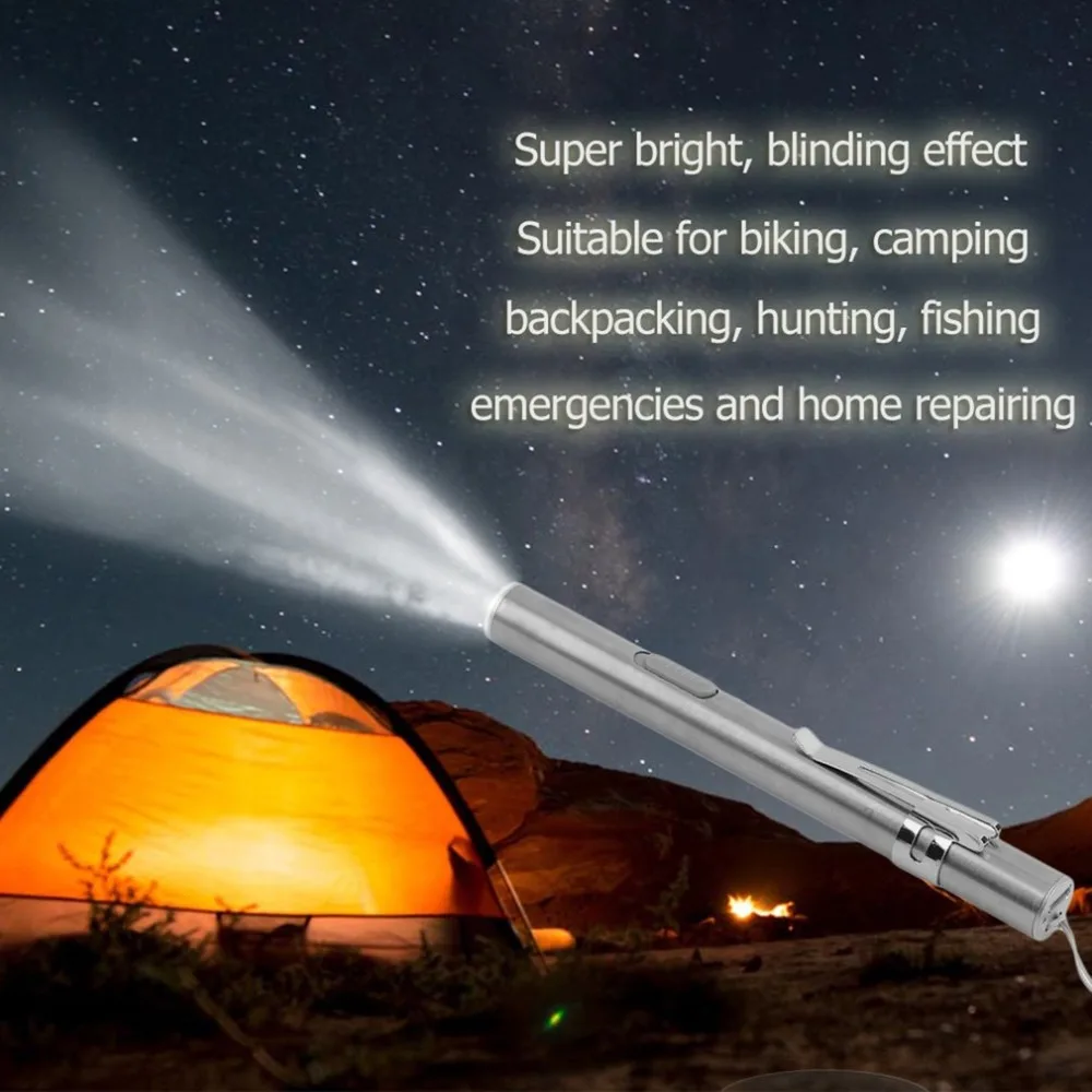 

Portable USB Rechargeable or battery LED Flashlight High-quality Powerful Mini LED Torch XML Design Pen Hanging With Metal Clip