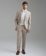 High Quality One Button Beige Groom Tuxedos Groomsmen Men’s Wedding Prom Suits Custom Made (Jacket+Pants+Girdle+Tie) K:98