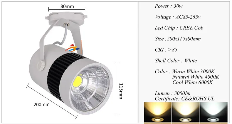 Cob Led трек свет 12 Вт 20 Вт 30 Вт AC85-265V алюминиевый корпус Led потолочные рельсы Светодиодные лампы прожектор светодиодный фонарь UL CE