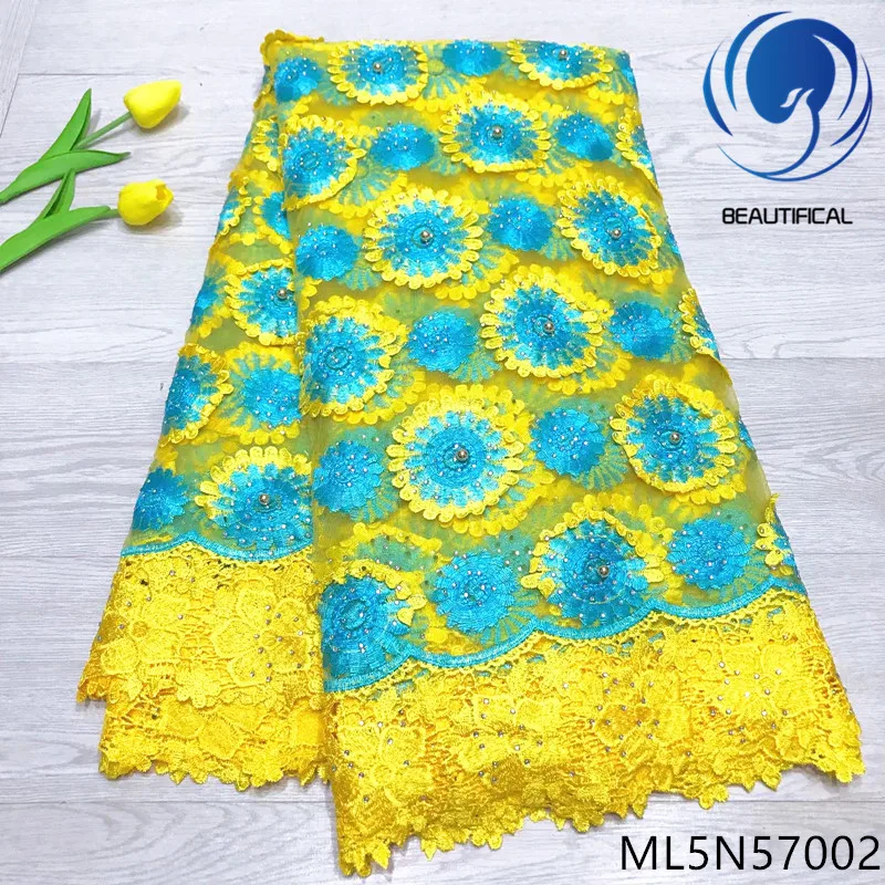 

Beautifical french lace fabrics Fashion embroidery flowres lace and guipure lace with stones 5yards net lace beads ML5N570