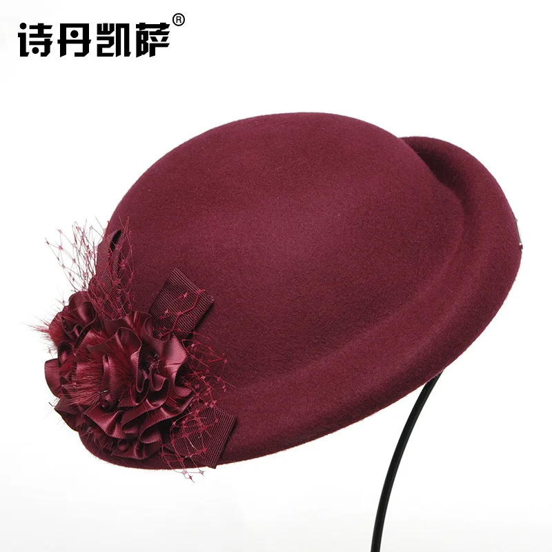 Элегантный женский шерсть цветок черная шляпа винтажное платье в английском стиле зима Для женщин чувствовал Французский Берет Шапки Bone Feminino - Цвет: C4