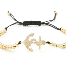 Золото Серебро Микро-паве cz кубический цирконий веревка отрегулированный браслет из медного бисера u8lk64 украшение в форме якоря плетеные браслеты