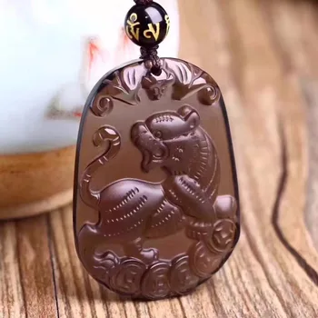 

Natural ice species obsidian zodiac tiger pendant +6 mm ice color bead chain ob2742#