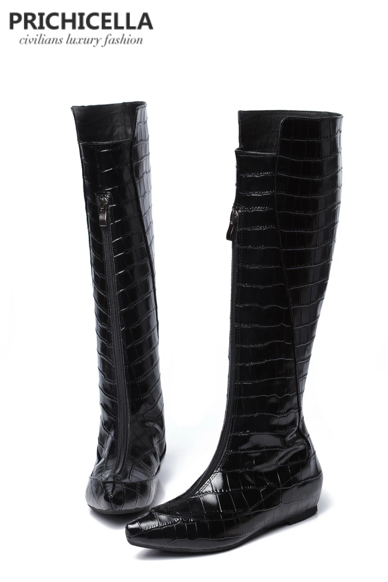 wedge knee high boots leather