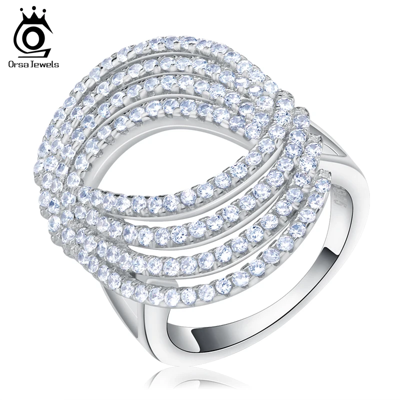 ORSA JEWELS Luxury Rings For Women Hollow Prong Setting AAA Cubic Zircon Female Finger Ring Fashion Fashion Jewelry Gift OR89