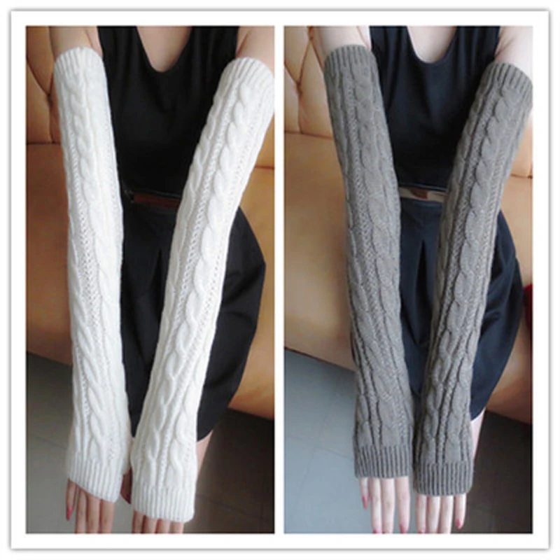 Women Elbow Thread Knitted Sleeves 50cm Arm Warmers Cycling Hiking