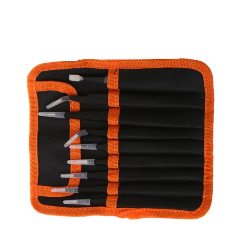 9PCS Stainless Steel Anti Static Tweezers Set Repair Tool Kit High Precision Tweezers for Jewelry Leather Work Hand Tools