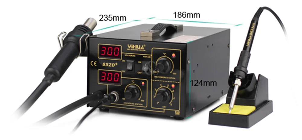 

Free shipping HOT YIHUA 852D+ 2 In 1 Digital Display Diaphragm Pump Rework Soldering Station hot air gun with solder iron