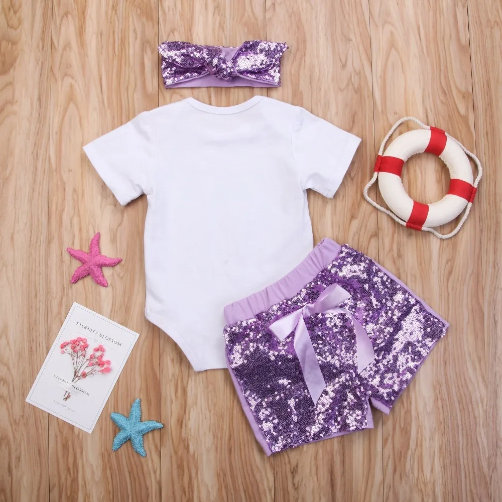 Oklady/ Летний комбинезон для маленьких девочек+ шорты с блестками комплект папы принцессы 3 шт. комплект одежды