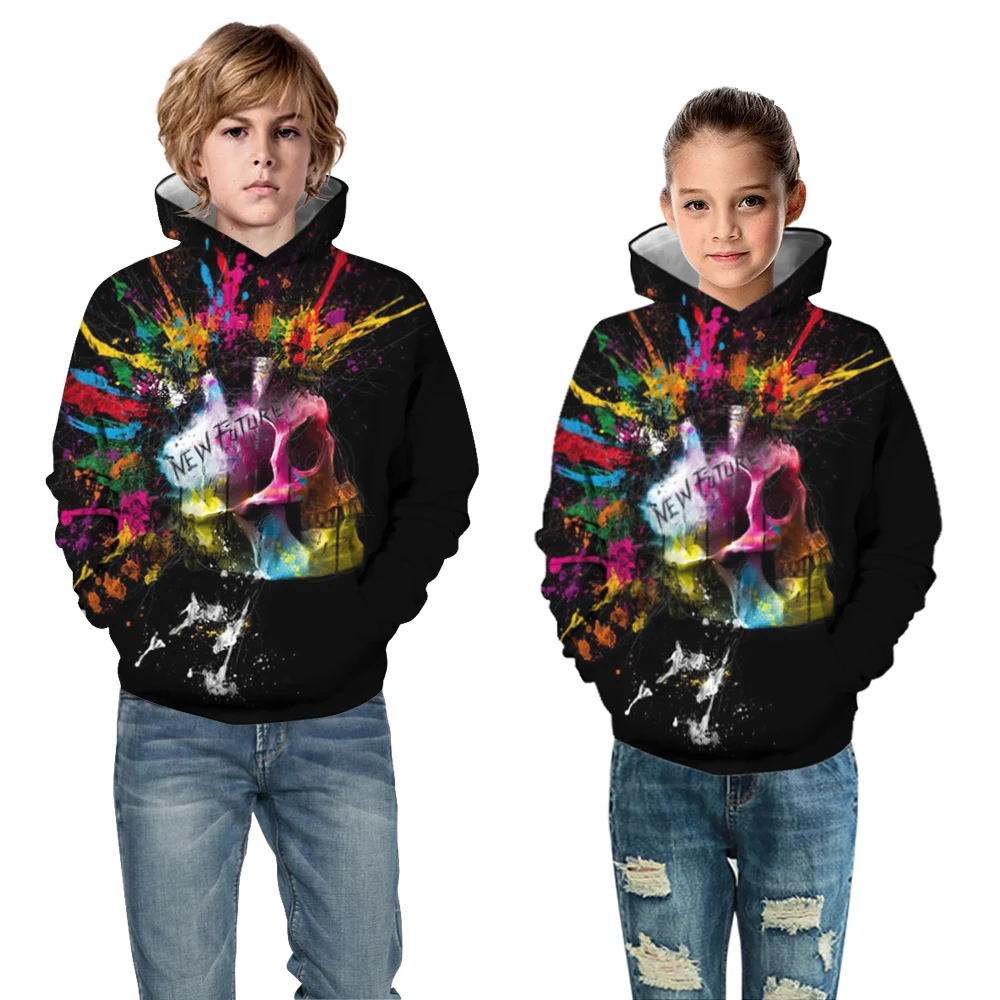 

Children Hooded Long Sleeve 3D Digital Print Abstract Colorful Paints Pullover Hoodies Boys and Girls 3D Hoodies