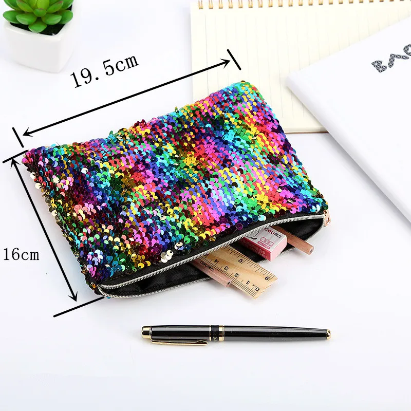 100pcs/lot Women Reversible Sequins Mermaid Glitter Make Up Pouch Fashion Handbag Popular Lady Cosmetic Bag Evening Clutch | Дом и сад