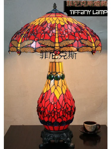 

For Living Room 18 Inch Tiffany style red Dragonfly Picture Lights Art Table Lamp Dia 45*h65cm