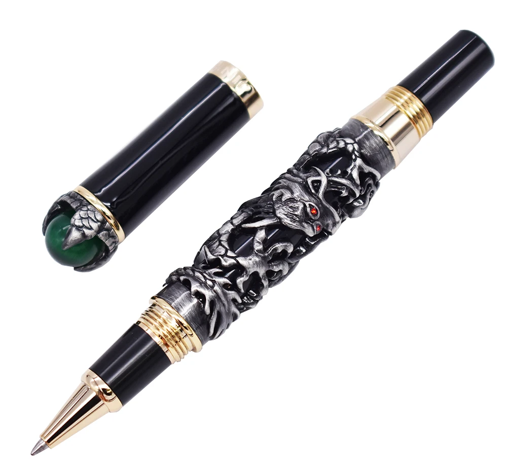 Jinhao Dragon King Vintage Rollerball  Pen, Green Jewelry Metal Embossing , Noble Gray Color Business Office School Supplies jinhao 189 vintage metal 3 colours rollerball pen high quality luxury office school stationery material supplies full metal