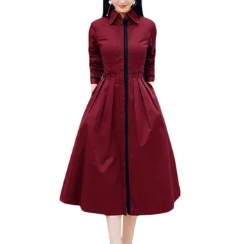 

Women Elegant Dress Spring Autumn New Popular Plus size Shirt sleeve Dresses Women's Long sleeve Long Big pendulum Dresses F113