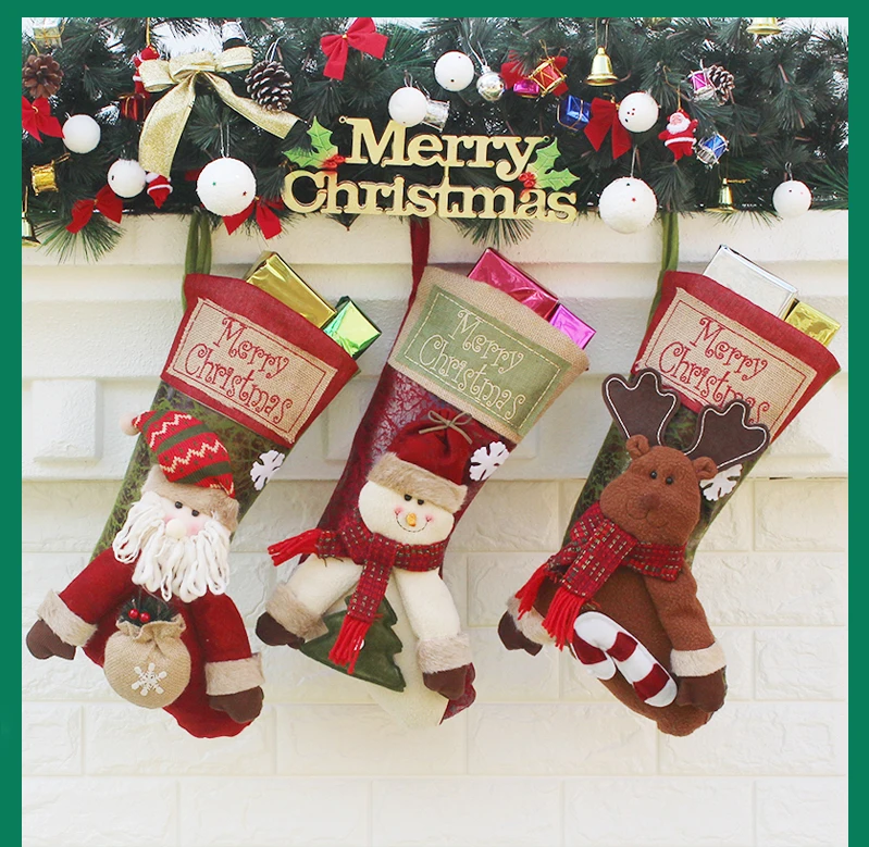 Подарочный Рождественский чулок сумка Ноэль олень Санта Клаус носки со снеговиком натальные Рождественская Елка декоративная Конфета подарки Новинка
