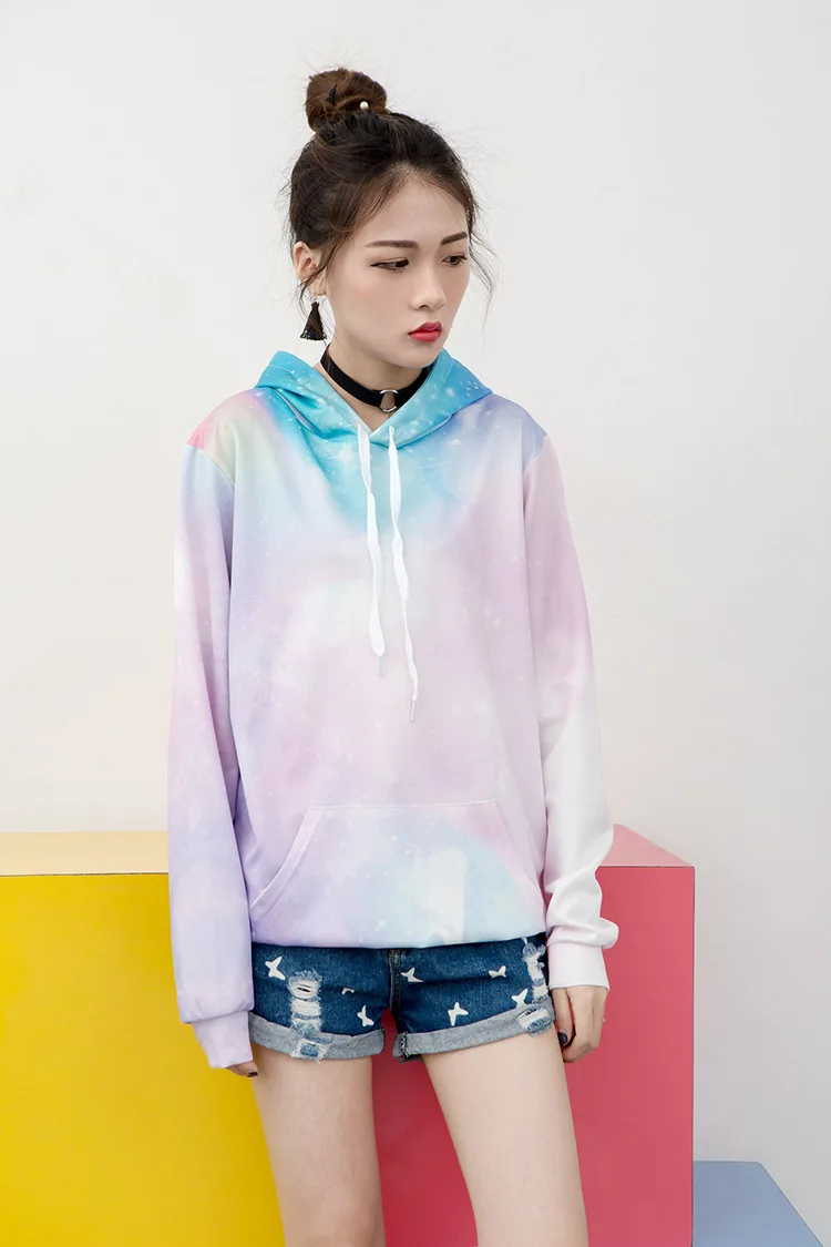  WKOUD Harajuku 3D Galaxy Hoodies Women Long Sleeve Colorful Sweatshirt Digital Printed Pullovers Lo